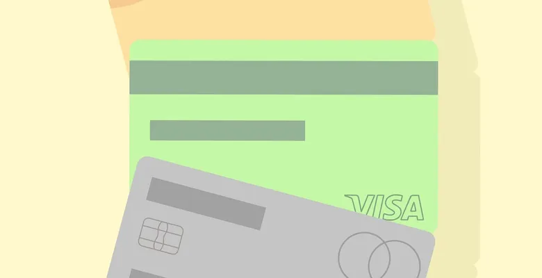 บัตร Visa หลายใบวางซ้อนกันแบบกราฟิก